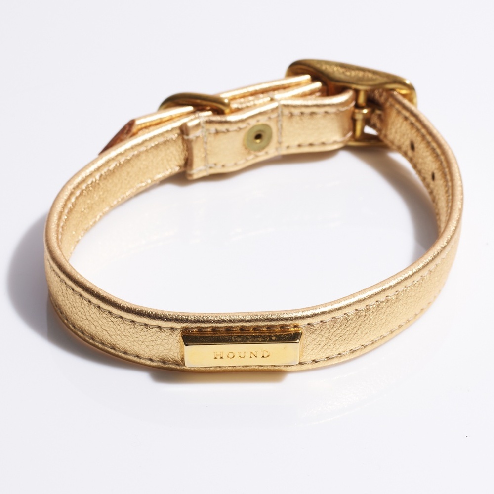 Leather Dog Collar by Hound Collection with Gold Bar Logo